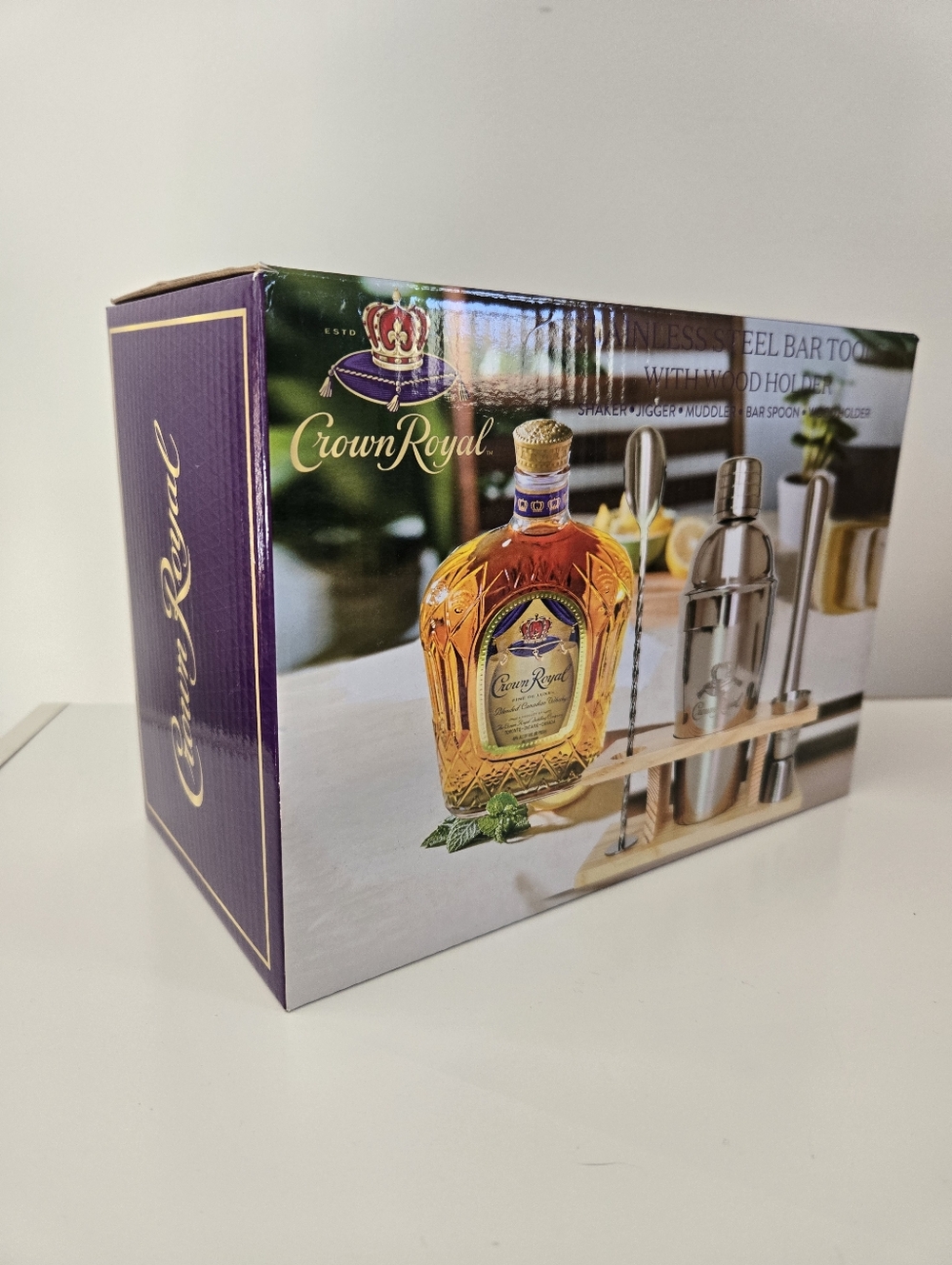Crown Royal Stainless Steel Bar Tools with Wood Holder